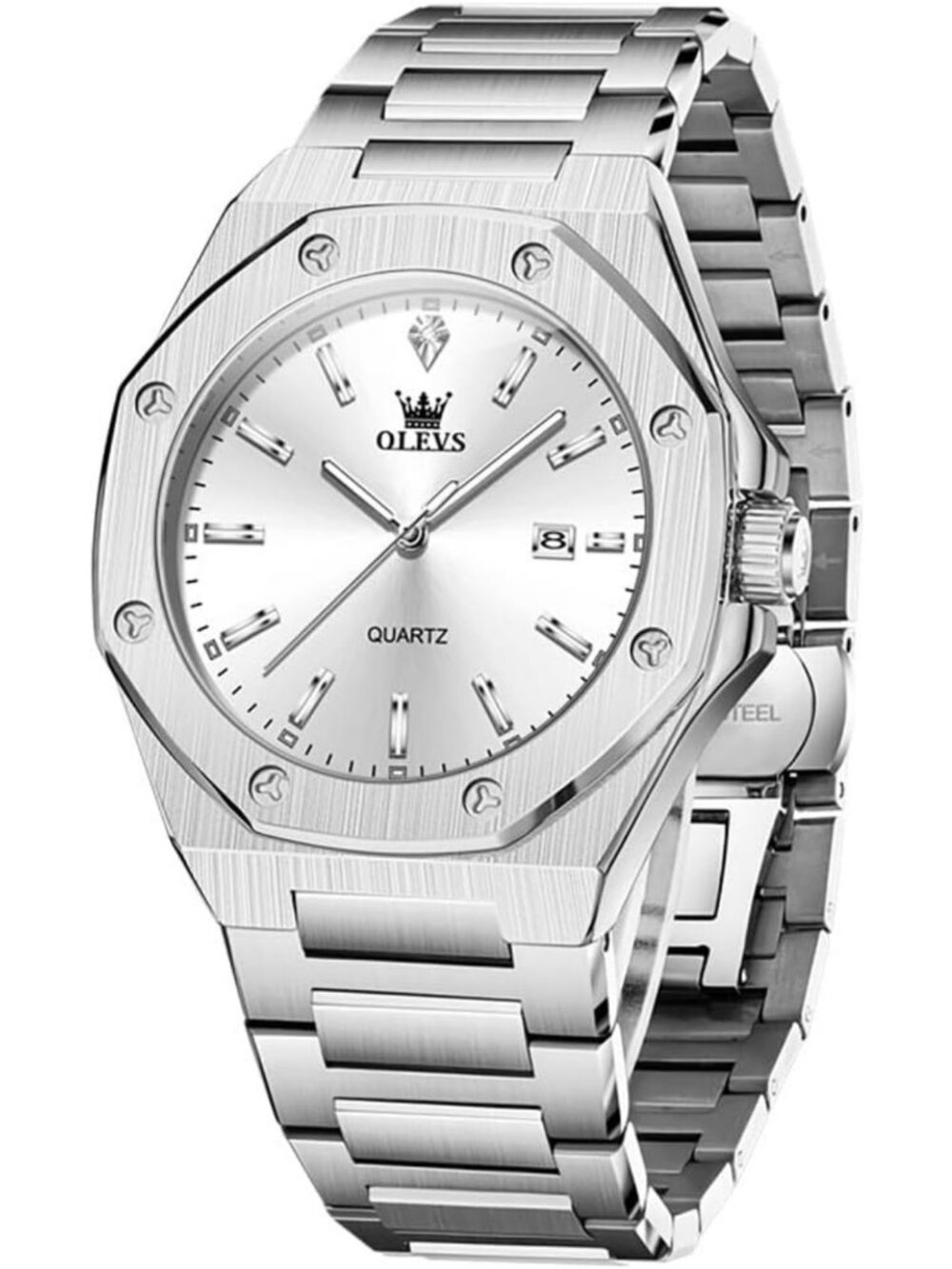 Luxury Octagonal Men's Watch | Stainless Steel Dress Timepiece | Quartz Analog